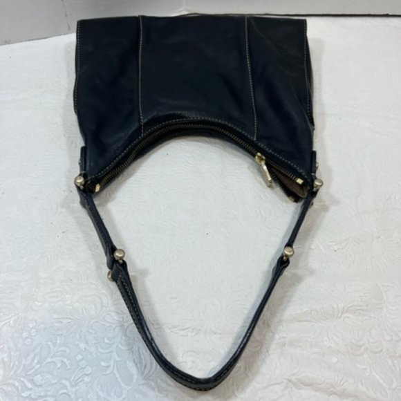 VTG Liz Claiborne Black Soft Leather Stitched Mini HOBO Handbag 10.5"x 8" - Picture 3 of 11